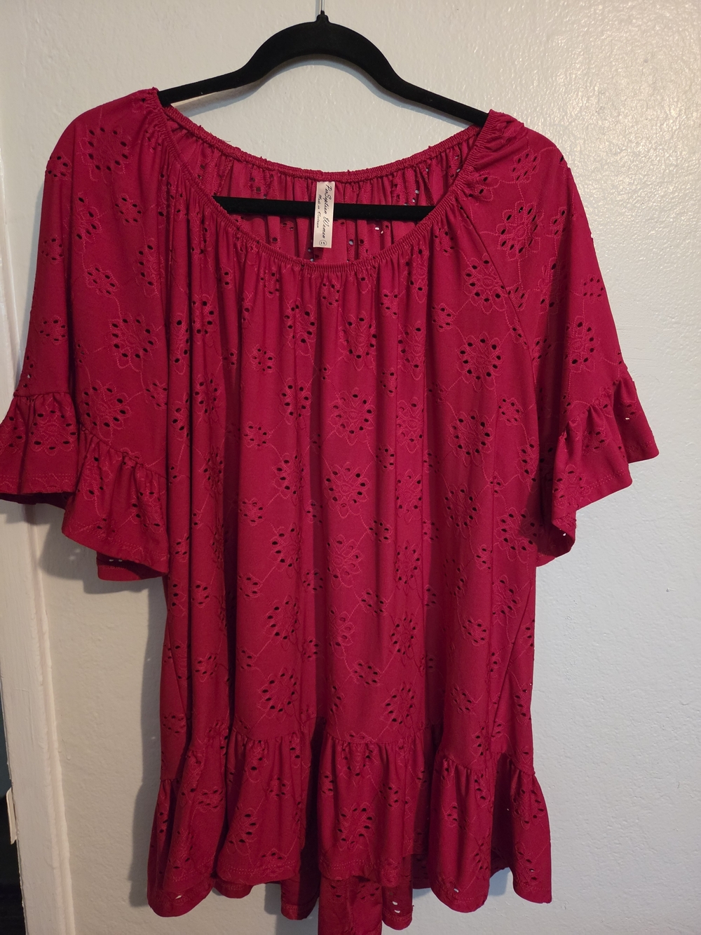 Perseption Eyelet Ruffle Sleeve Tunic - Hot Pink